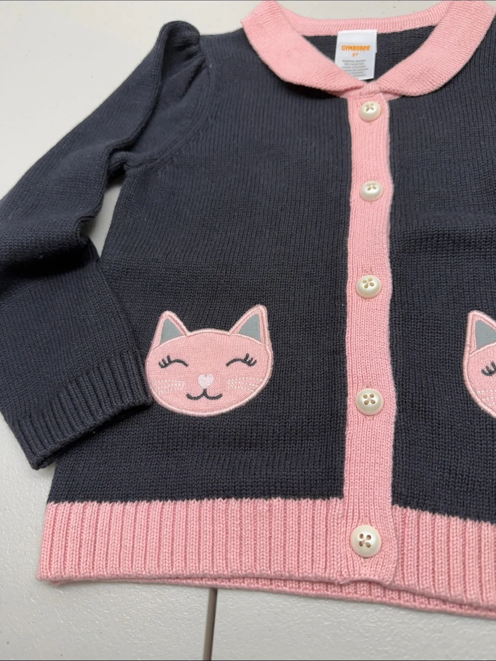 Gymboree Black & Pink Kitty Pocket Cardigan. NWT, size 3T